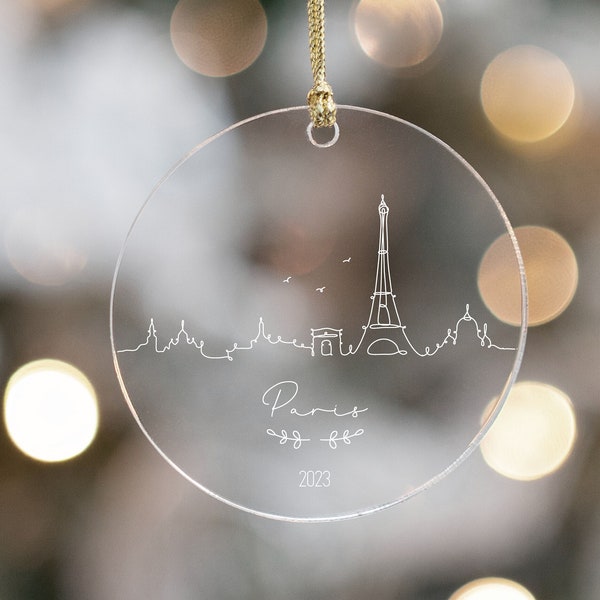 Paris, France Ornament, Paris Christmas Ornament, Paris Engagement Ornament, Eiffel Tower Ornament, Personalized Ornament, Minimal City