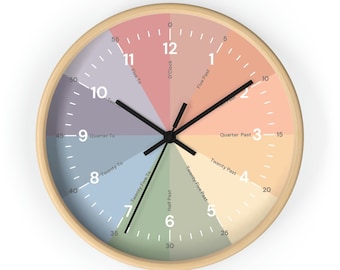 Simple Wall Clock - Telling Time Clock, Earth Tones, Pastel Colors Clock, Color Wheel Clock, Time Clock Educational Clock, Modern Wall Clock