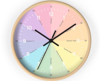Simple Wall Clock - Telling Time Clock, Pastel Colors Clock, Color Wheel Clock, Time Clock Educational Clock, Modern Wall Clock