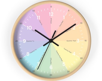 Simple Wall Clock - Telling Time Clock, Pastel Colors Clock, Color Wheel Clock, Time Clock Educational Clock, Modern Wall Clock