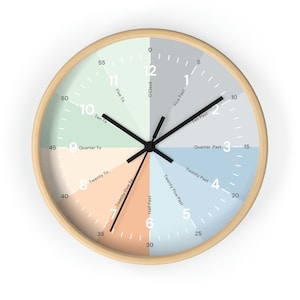 Simple Wall Clock - Telling Time Clock, Pastel Colors Clock, Color Wheel Clock, Time Clock Educational Clock, Modern Wall Clock