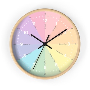 Simple Wall Clock - Telling Time Clock, Pastel Colors Clock, Color Wheel Clock, Time Clock Educational Clock, Modern Wall Clock