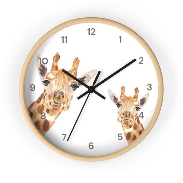 Mom & Baby Giraffe Wall Clock With Numbers,  Watercolor Animal Wall Clock, Nursery Wall Clock,  Safari Theme Kids Room
