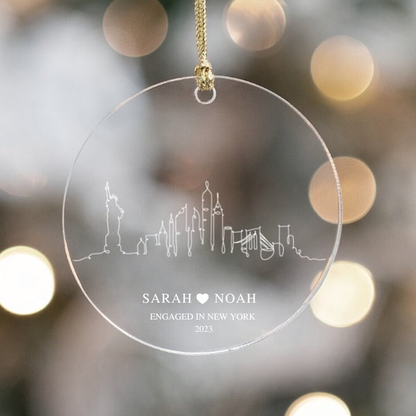 New York Ornament, New York Christmas Ornament, New York Engagement Ornament, Statue of Liberty, Personalized Ornament, Minimal City