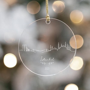 Istanbul, Turkey Ornament, Istanbul Christmas Ornament, Istanbul Engagement Ornament, Personalized Ornament, Minimal City