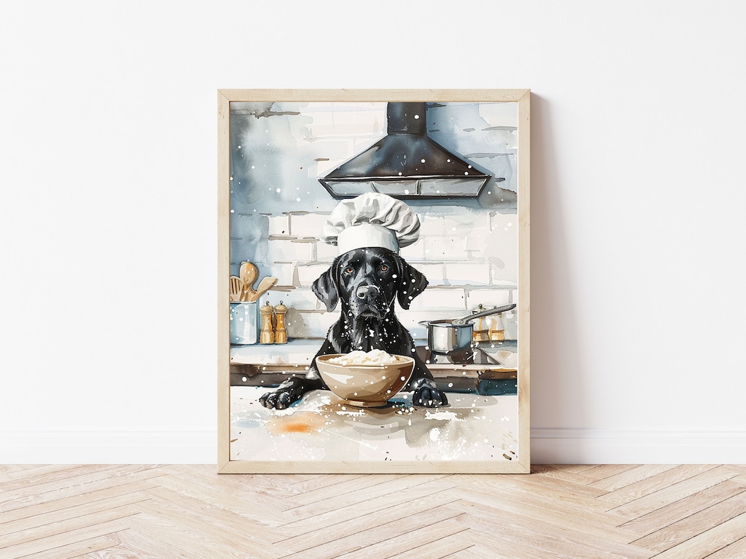Black Labrador Chef Wall Art, Funny Dog Art, Labrador Lover's Gift