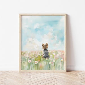 Digital: Watercolor Yorkshire Terrier in Flower Field Wall Art Yorkie Wildflower Art Yorkshire Terrier Mom Yorkie Lover Gift Pet Loss Gift