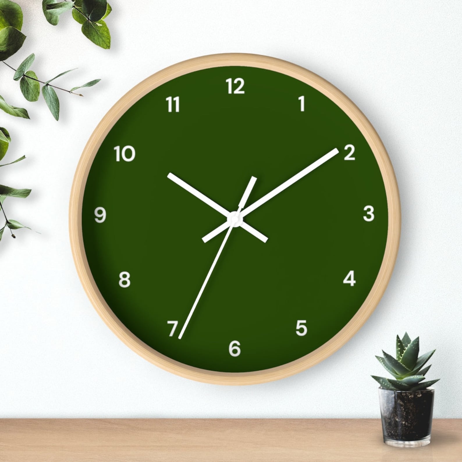 Simple Wall Clock Green Clock With Numbers Solid Color Etsy