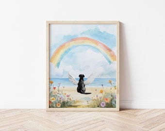 Dog in Rainbow Bridge Memorial Art Watercolor Black Lab Wall Art  Beach Pet Loss Print  Tribute Gift for Lab Owners Remembrance Decor