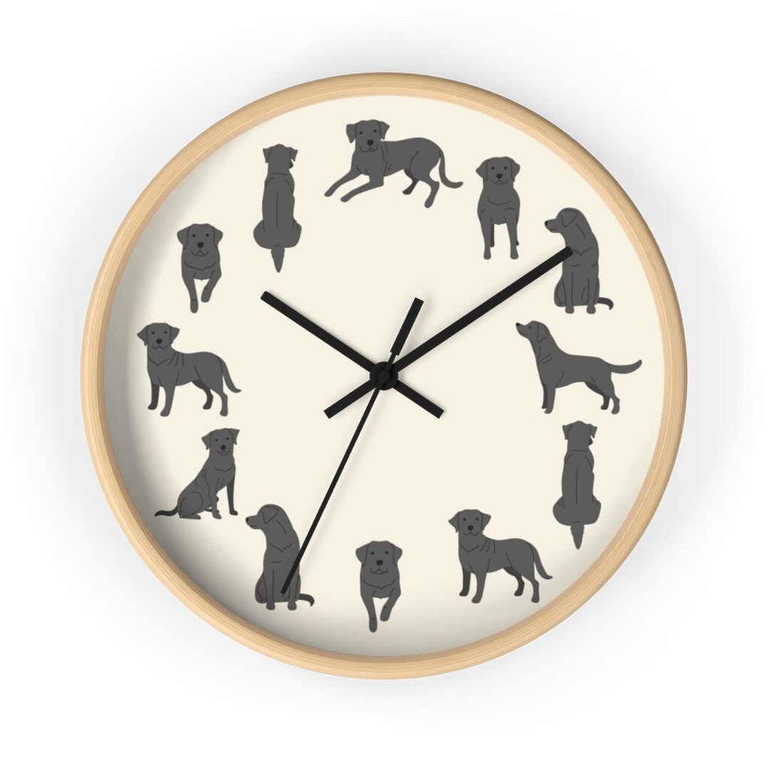Dog Wall Clock, Black Labrador Wall Clock, Dog Illustration Wall Clock
