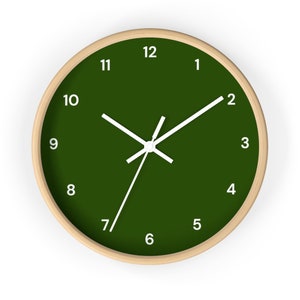 Simple Wall Clock - Green, Clock with Numbers, Solid Color, Wall Clock, Wall Clock Modern, Minimal