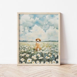 Lemon Beagle in Wildflower Field Watercolor Print Beagle Dog in Flowers Wall Art Gift Idea Dog Lover Gift Beagle Flower Painting
