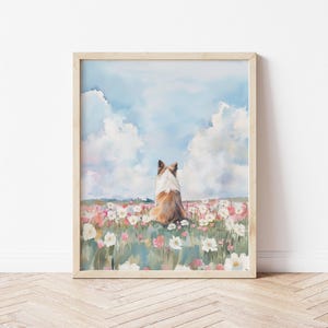 Watercolor Shetland Sheepdog in Flower Field Wall Art Sheltie Dog Floral Print Sheltie Lover Pastel Sheltie Dog Wall Decor Gift Wall Art