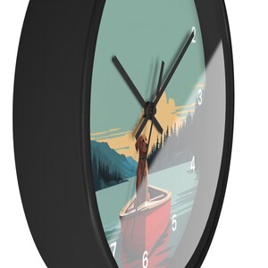 Dog Canoe Art Wall Clock With Numbers, Lake House Decor, Labrador Dog, Camping, Outdoors, Fishing, Lake dog, Cabin, Canoe decor image 5