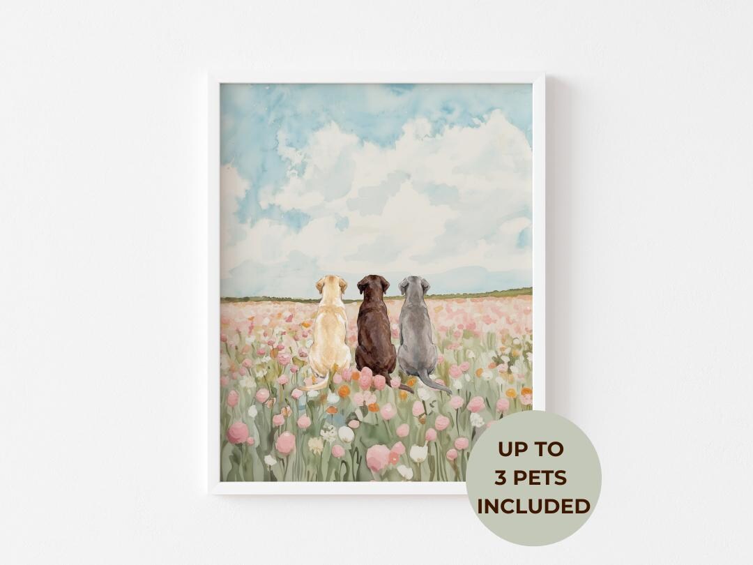 Personalized Nursery Dog Wall Art, Custom Puppy Flower Field Print ...