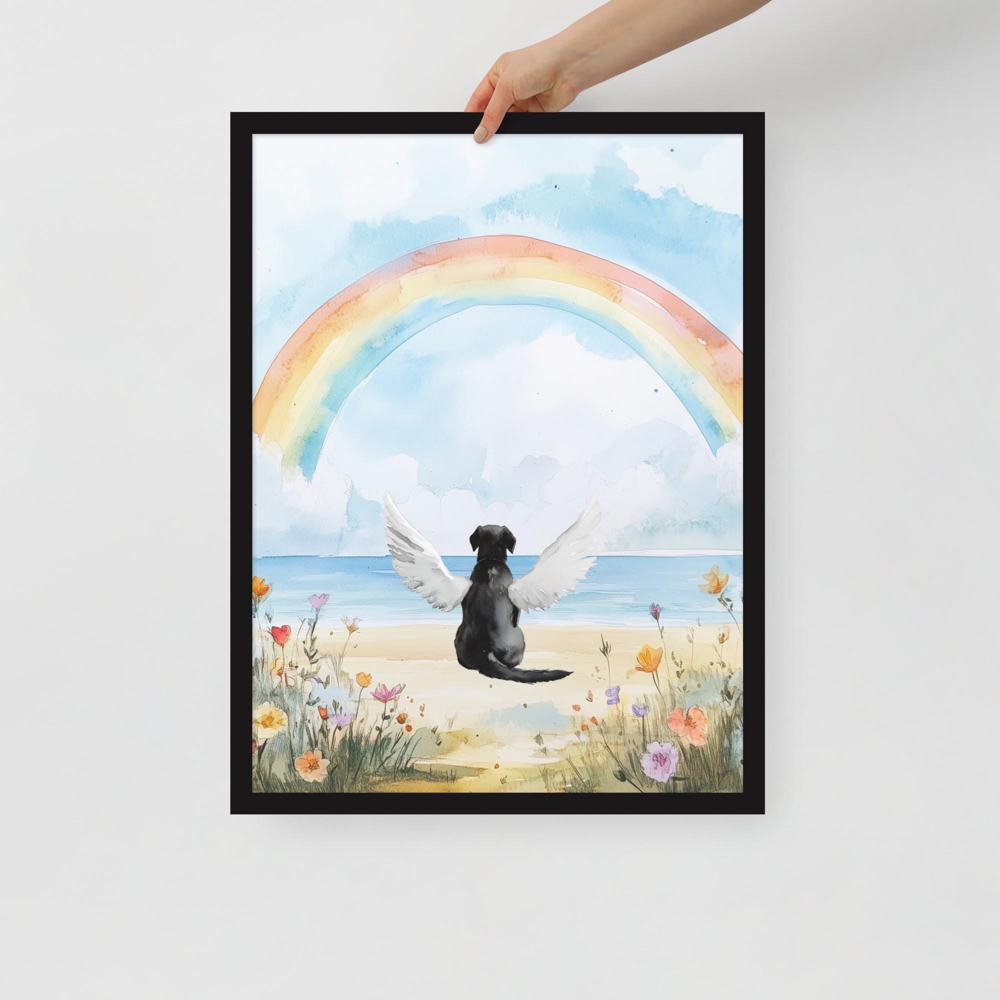 Dog in Rainbow Bridge Memorial Art Watercolor Black Lab Wall Art Beach ...