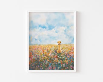 Yellow Labrador in Flower Field Dog Wild Flower Wall Art Nature Animal Poster Labrador Dog Art Lab Mom Gift Dog Memorial Gift Lab Lover Gift
