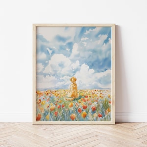 Golden Retriever in Flower Field Dog Wild Flower Wall Art Nature Animal Poster Golden Retriever Art Golden Lover Gift Dog Memorial Gift