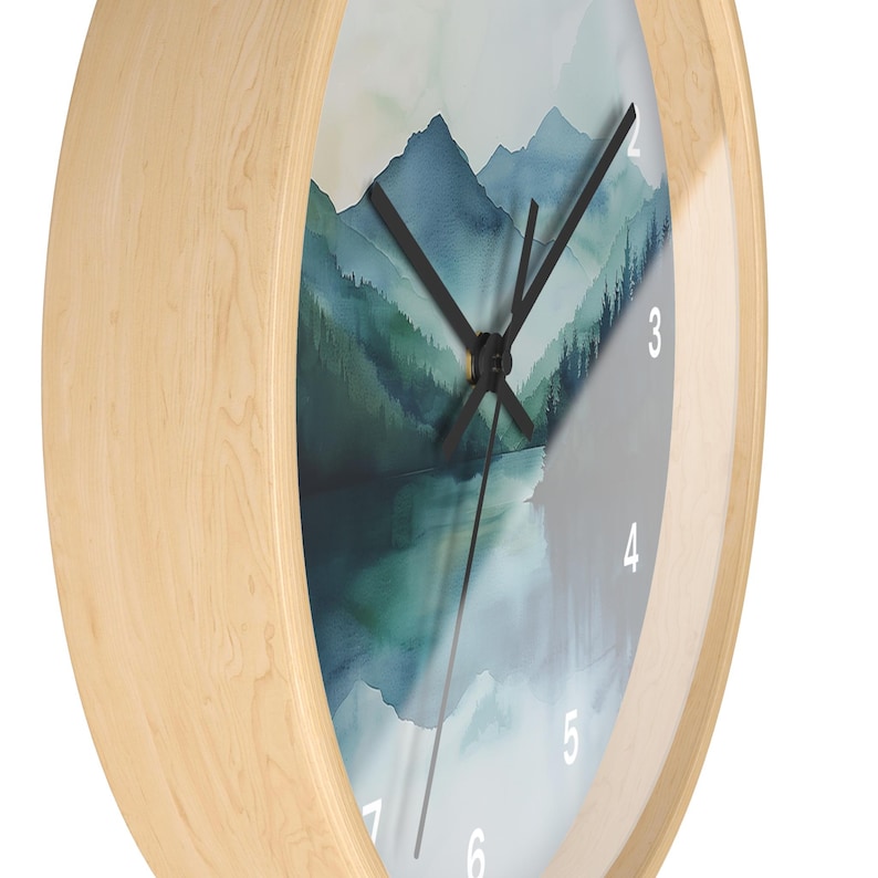 Watercolor Pine Trees and Mountains Wall Clock With Numbers, Foggy Forest Clock, Forest Wall Art, Woodland Theme Decor image 8