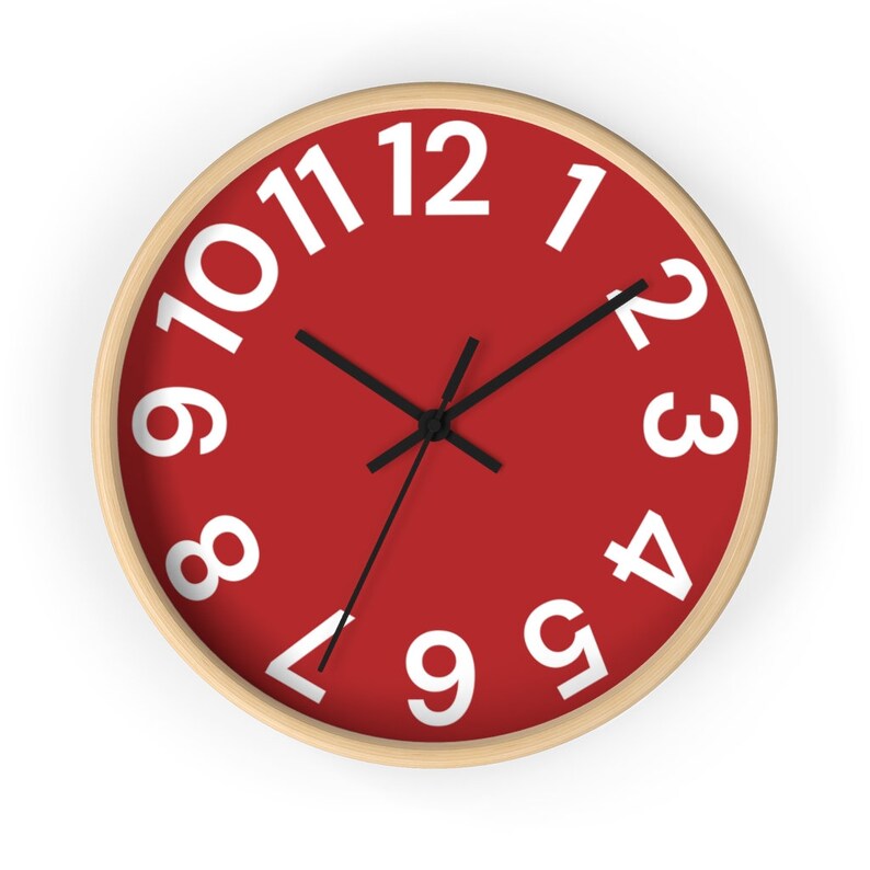 Red Simple Wall Clock Large Clock Numbers Clock With Etsy