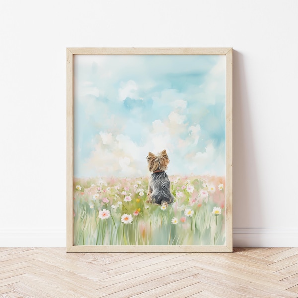 Watercolor Yorkshire Terrier in Flower Field Wall Art Pet Poster Yorkie Wildflower Art Yorkshire Terrier Mom Yorkie Lover Gift Pet Loss Gift