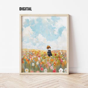Digital: Beagle in Wildflower Field Watercolor Print Beagle Dog in Flowers Wall Art Gift Idea Dog Lover Gift Beagle Flower Painting