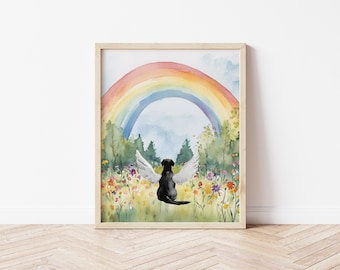 Dog in Rainbow Bridge Memorial Art Watercolor Black Lab Wall Art  Forest Pet Loss Print  Tribute Gift for Lab Owners Remembrance Decor