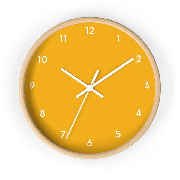 Reloj de pared sencillo en tonos tierra y naranja - Reloj de pared naranja, colores tierra, reloj con números, color sólido, reloj de pared moderno