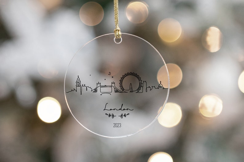 London, England Ornament, London Christmas Ornament, London Engagement Ornament, Personalized Ornament, Minimal City image 2