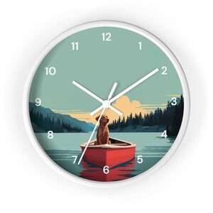 Dog Canoe Art Wall Clock With Numbers, Lake House Decor, Labrador Dog, Camping, Outdoors, Fishing, Lake dog, Cabin, Canoe decor image 8