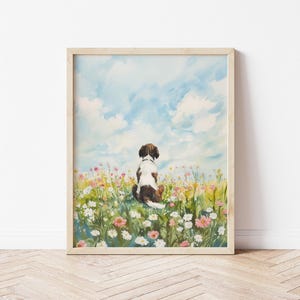 Watercolor English Springer Spaniel in Flower Field Wall Art English Springer Spaniel Dog Floral Print Spaniel Lover Dog Wall Decor Gift