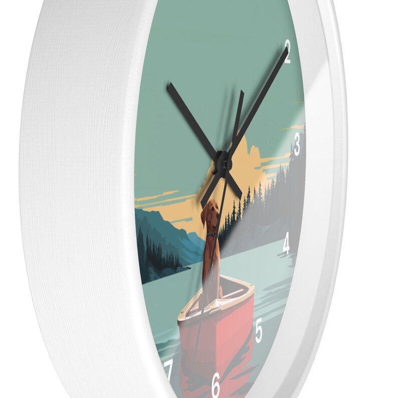 Dog Canoe Art Wall Clock With Numbers, Lake House Decor, Labrador Dog, Camping, Outdoors, Fishing, Lake dog, Cabin, Canoe decor image 6