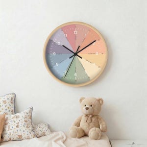 Vorschule Lernuhr Kinder lehrreiche Wanduhr Teach Time Farbrad Klassenzimmer Dekor