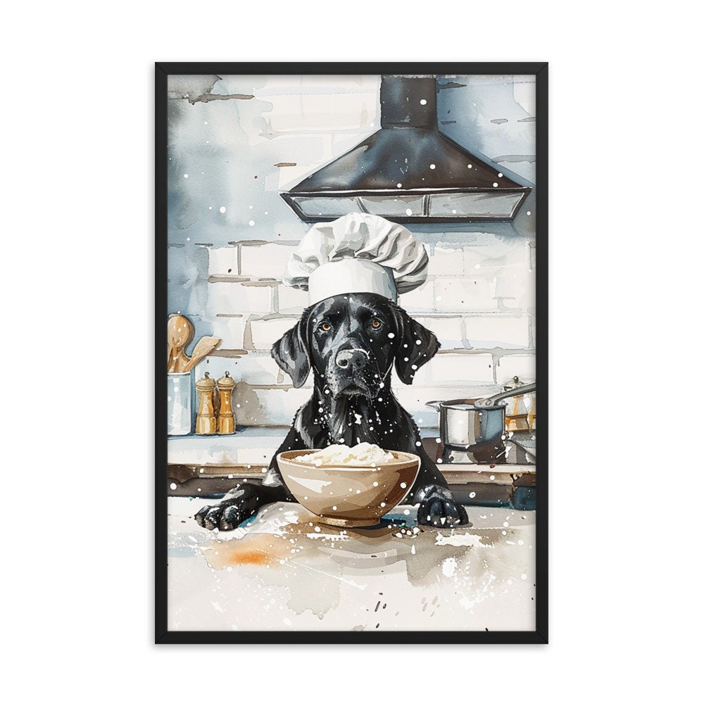 Black Labrador Chef Wall Art, Funny Dog Art, Labrador Lover's Gift