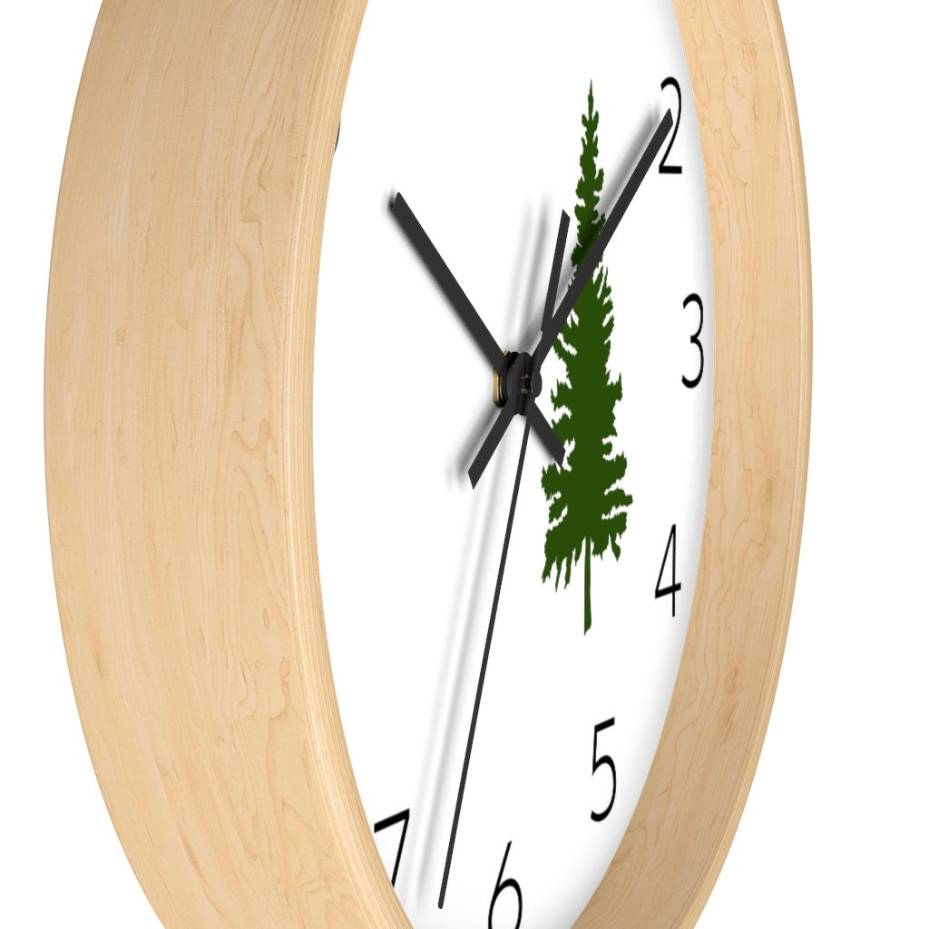 Simple Wall Clock Pine Trees, Green, Clock With Numbers, Solid Color, Wall Clock, Wall Clock
