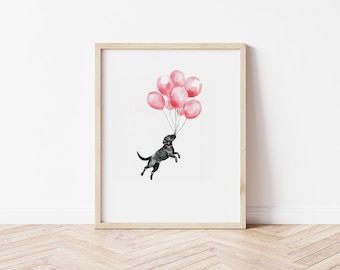 Watercolor Black Labrador with Balloons Wall Art Black Lab Nursery Wall Art Black Lab Valentine Wall Art Black Lab Birthday Art Lab Mom Gift