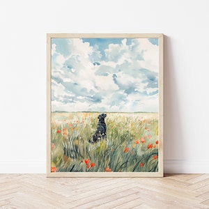 Dog in Flower Field, Dog Wildflower Wall Art, Nature Poster, Labrador Dog Art, Lake House Decor, Cabin Decor