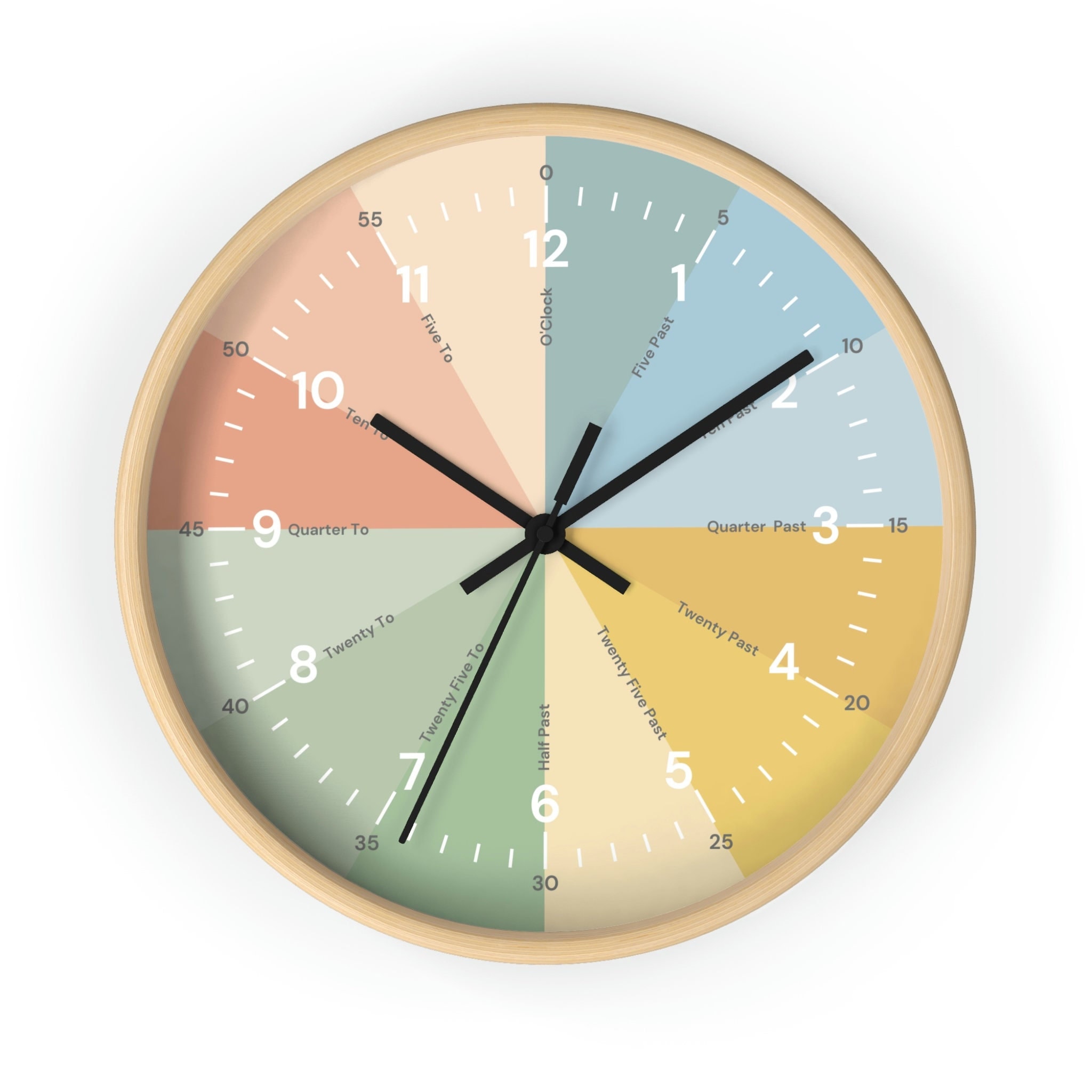 Simple Wall Clock - Telling Time Clock, Earth Tones, Pastel Colors Clock, Color Wheel Clock, Time Clock Educational Clock, Modern Wa