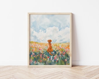 Fox Red Labrador Retriever in Flower Field Dog Wild Flower Wall Art Nature Animal Poster Fox Red Lab Art Lab Mom Gift Dog Memorial Gift