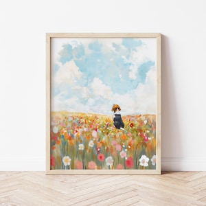 Beagle in Wildflower Field Watercolor Print Beagle Dog in Flowers Wall Art Gift Idea Dog Lover Gift Beagle Flower Painting Dog Memorial Gift