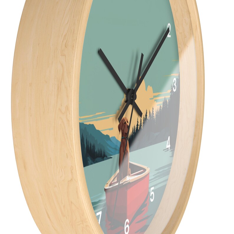 Dog Canoe Art Wall Clock With Numbers, Lake House Decor, Labrador Dog, Camping, Outdoors, Fishing, Lake dog, Cabin, Canoe decor image 4