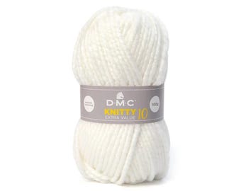 DMC Knitty 10 - 100g Ball 82m - Thick and Soft Acrylic Yarn - 10mm Crochet Hook for Winter Blankets, Hats, and Ponchos