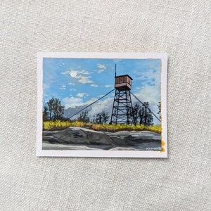 Original Acrylic Painting, Pleasant Mountain Fire Tower, 4x5 inches image 2