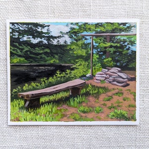 Original Painting, 4x5-inch Acrylic Painting on Paper, Landscape, Five Fingers Campsite, Allagash River image 2