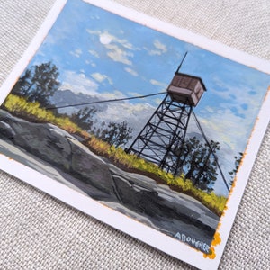 Original Acrylic Painting, Pleasant Mountain Fire Tower, 4x5 inches image 3