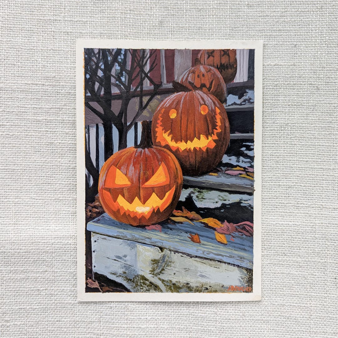 Original Jack O' Lantern Acrylic Painting: Halloween Wall Art (5x7 ...