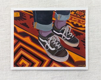 Original Gouache Painting on Paper, Sneaker Shoe Painting, Small Wall Art, 5x6.5 inches