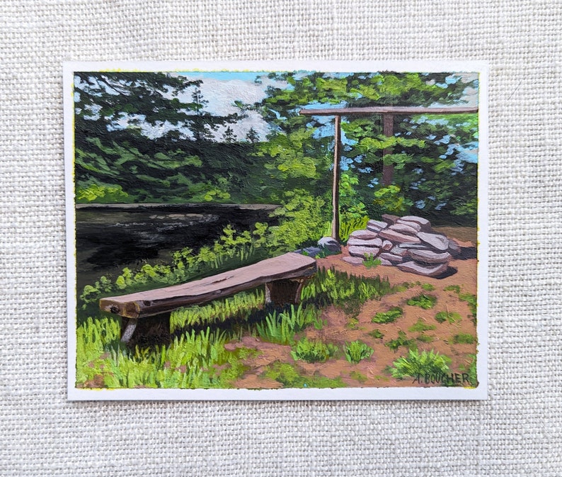 Original Painting, 4x5-inch Acrylic Painting on Paper, Landscape, Five Fingers Campsite, Allagash River image 2