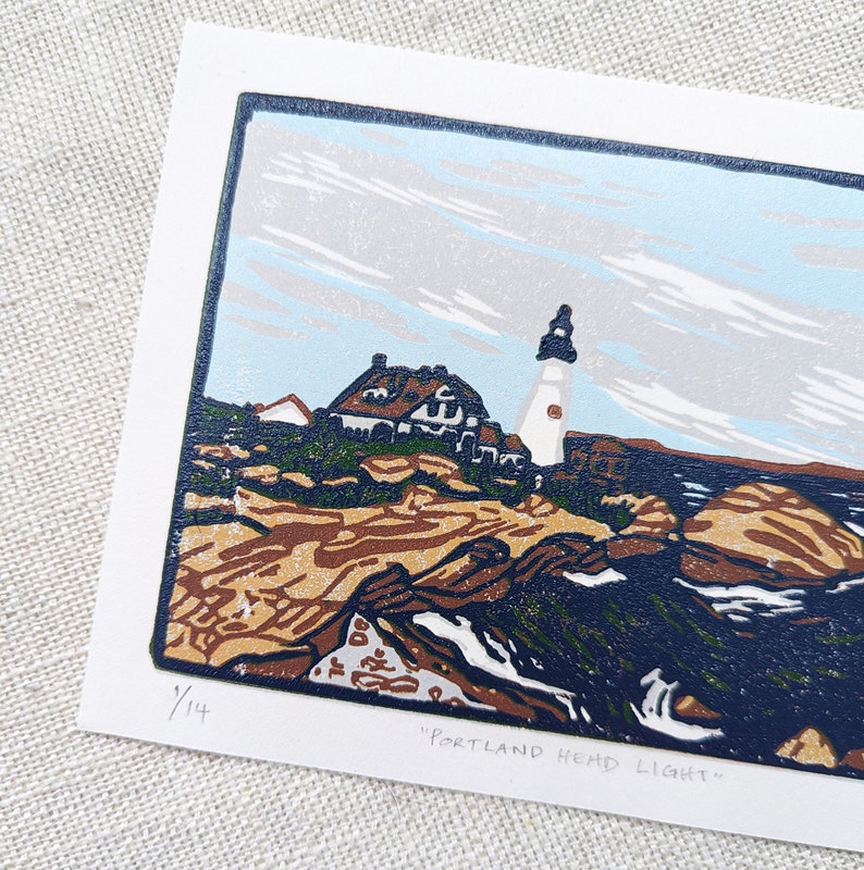 Portland Head Light, Original Linocut Print on Paper, 5x7 inches image 5