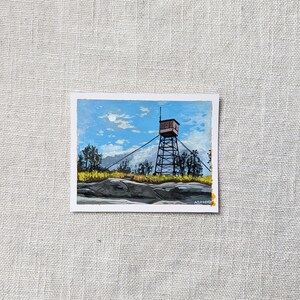 Original Acrylic Painting, Pleasant Mountain Fire Tower, 4x5 inches image 4
